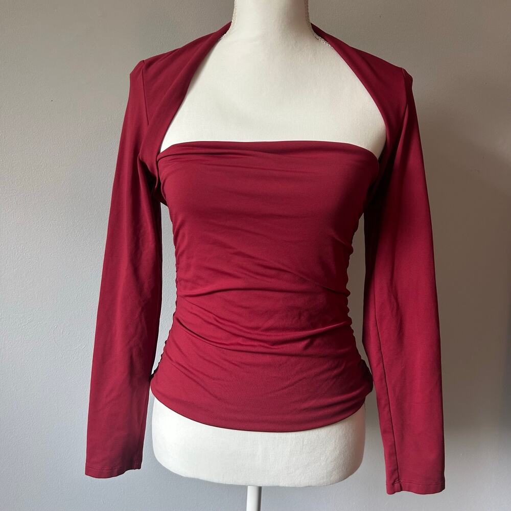 Aritzia Contour Cherry Red Wine Sexy Cutout Top Seamless Stretchy Size Large
